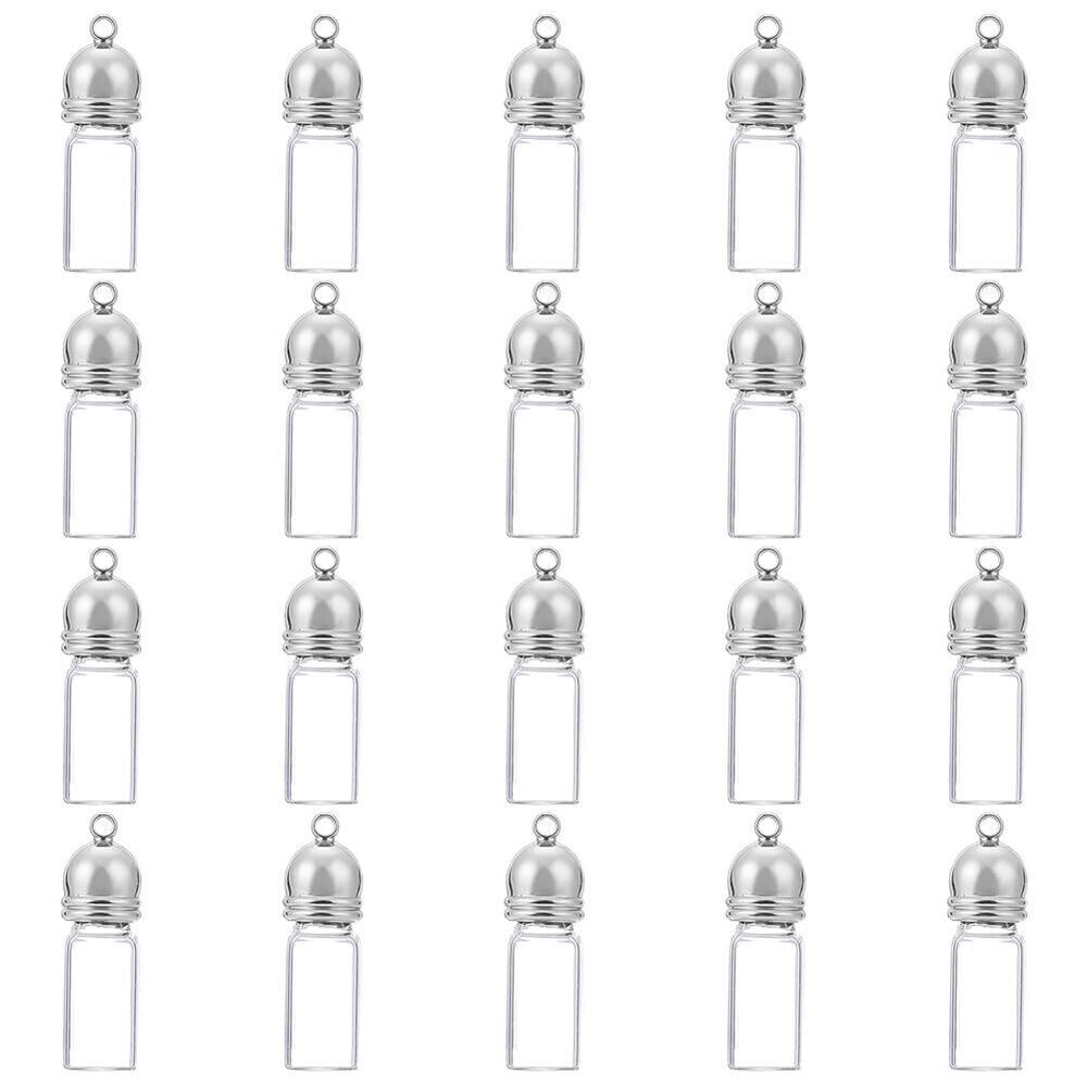 9678 20Pcs Glass Vial Necklace Pendants, Clear Vial Charm Glass Tube Bottle